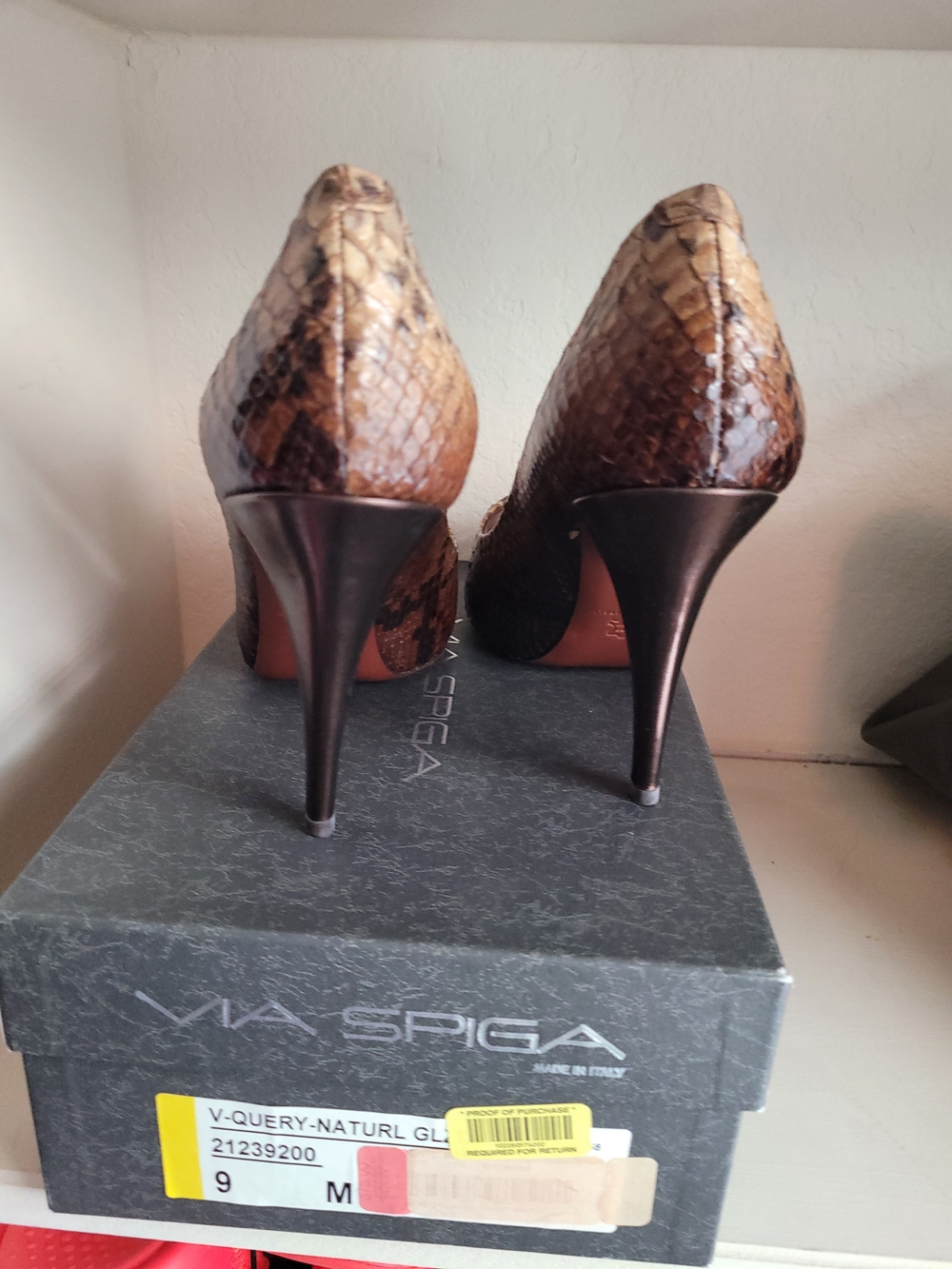 Via Spiga Brown Snakeskin Pointed Toe Pumps